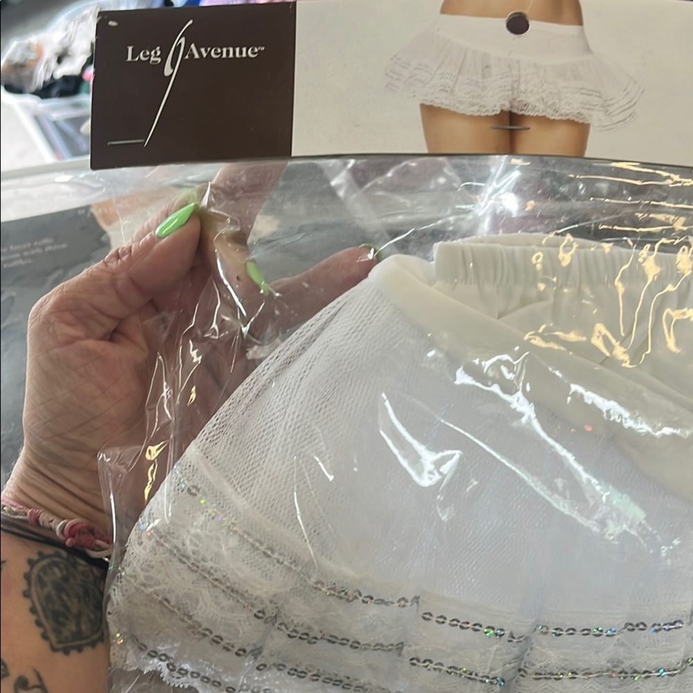 Leg Avenue Sparkling White Lace Skirt